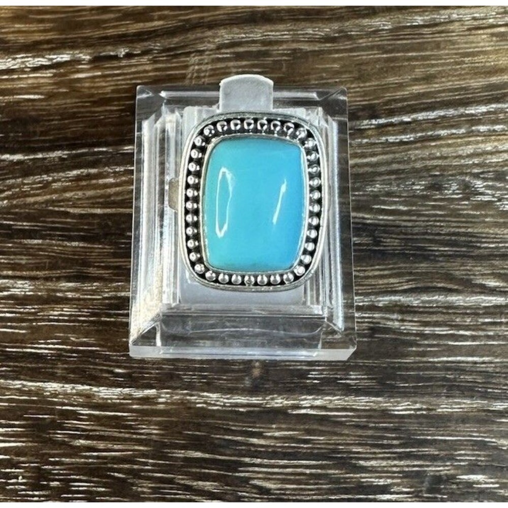 Native Southwest Style Sterling Campitos Mexican Turquoise Square Ring 5.75